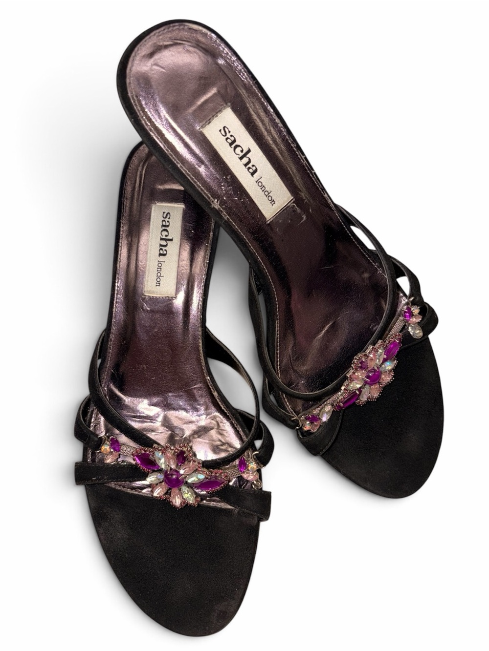 Sacha London Black Sandals with Purple Jewel Accents